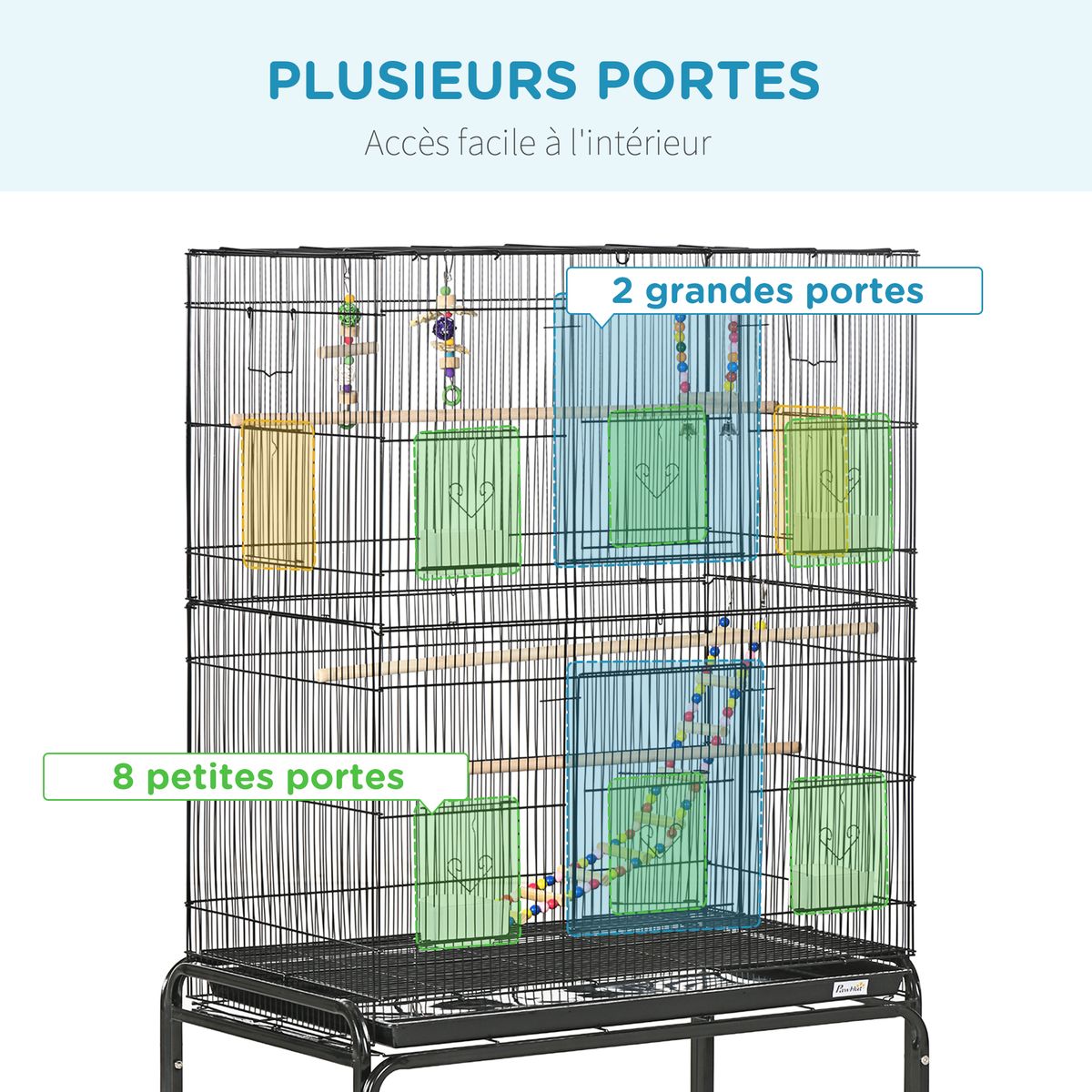 Cage pour oiseaux avec base roulante PawHut avec jouets pour petits oiseaux  D10-090V00BK