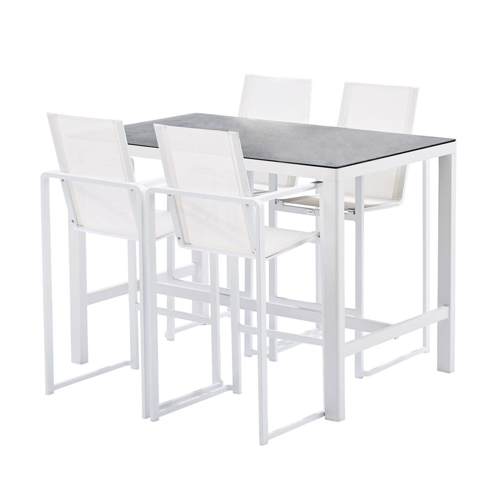 Ensemble en aluminium, 4 chaises hautes BARSET, WILSA GARDEN
