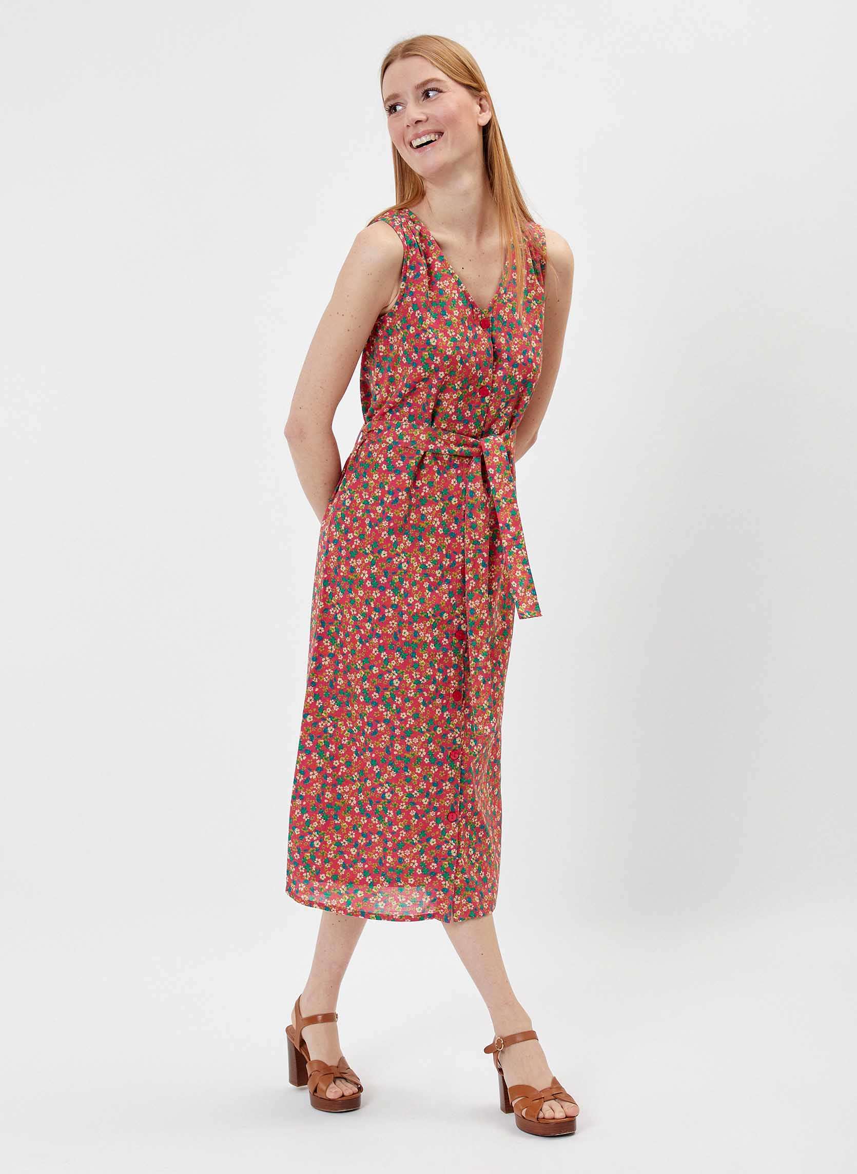 Robe imprimée longue boutonnée coton bio et lin OULIA, PRINCESSE NOMADE