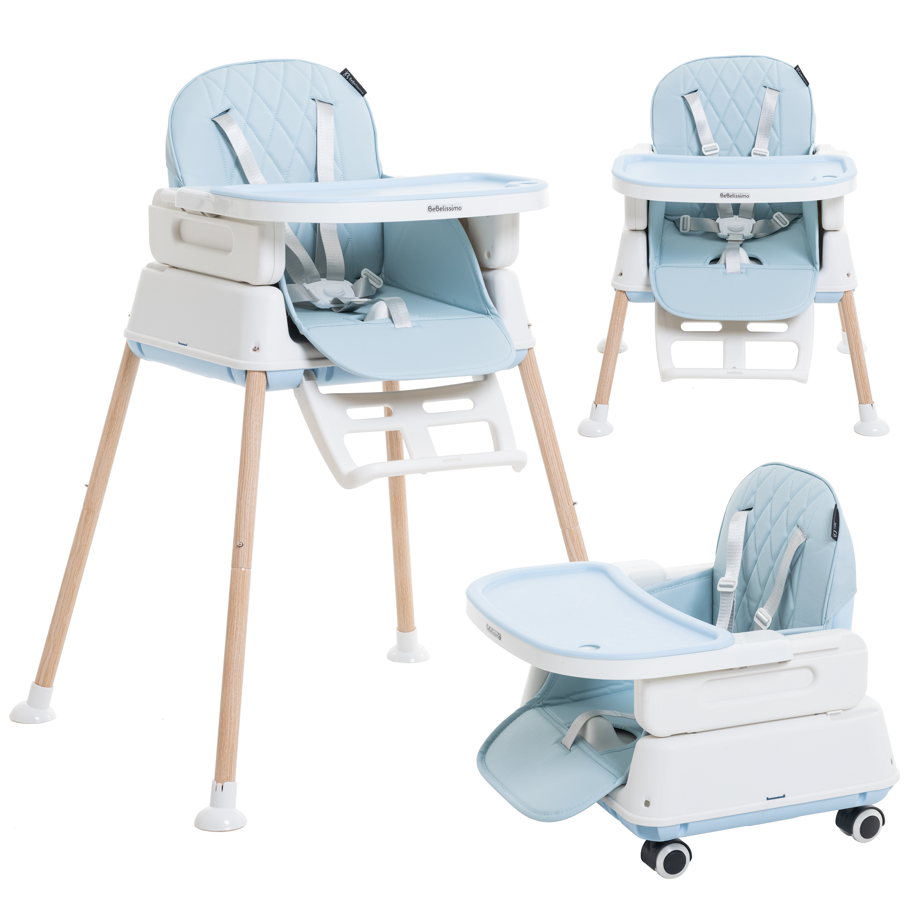 Chaise Haute Bébé Evolutive - Réglable - dès 6 mois jusqu’à 20kg – 5 modes, BEBELISSIMO J'AIME