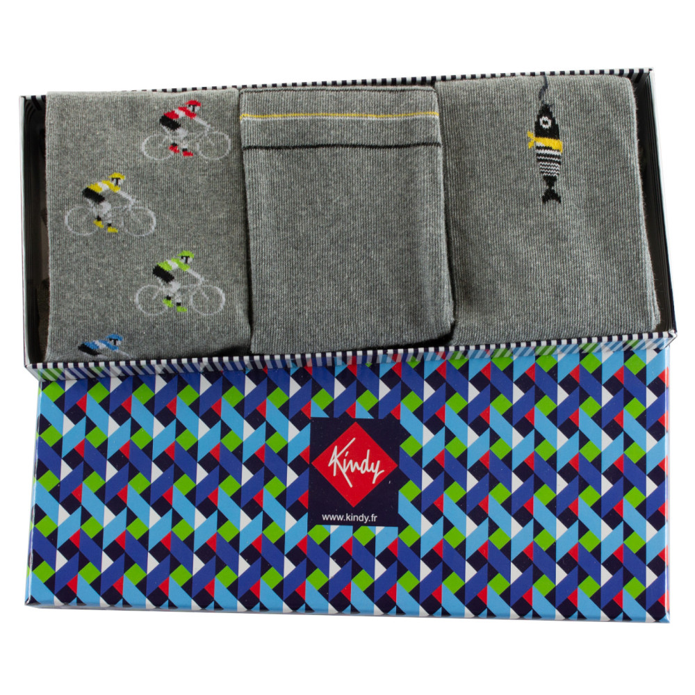 Coffret de 3 paires de mi-chaussettes homme fantaisie coton majoritaire, KINDY
