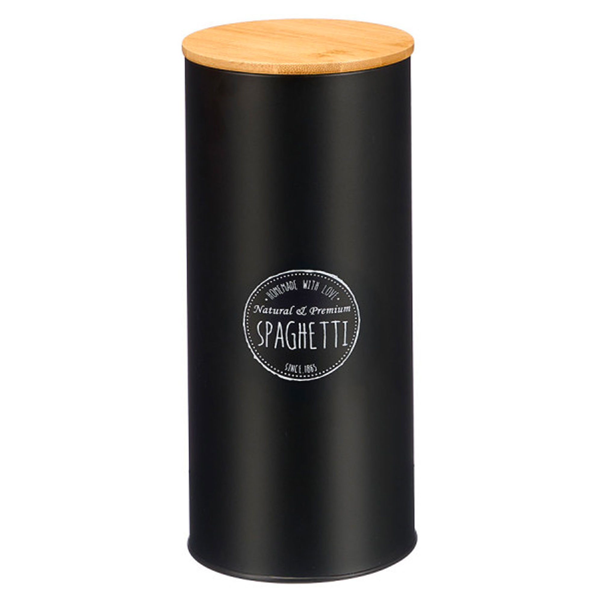 Bocal rond en métal noir avec bouchon bambou spaghetti 12x12x30cm, WADIGA