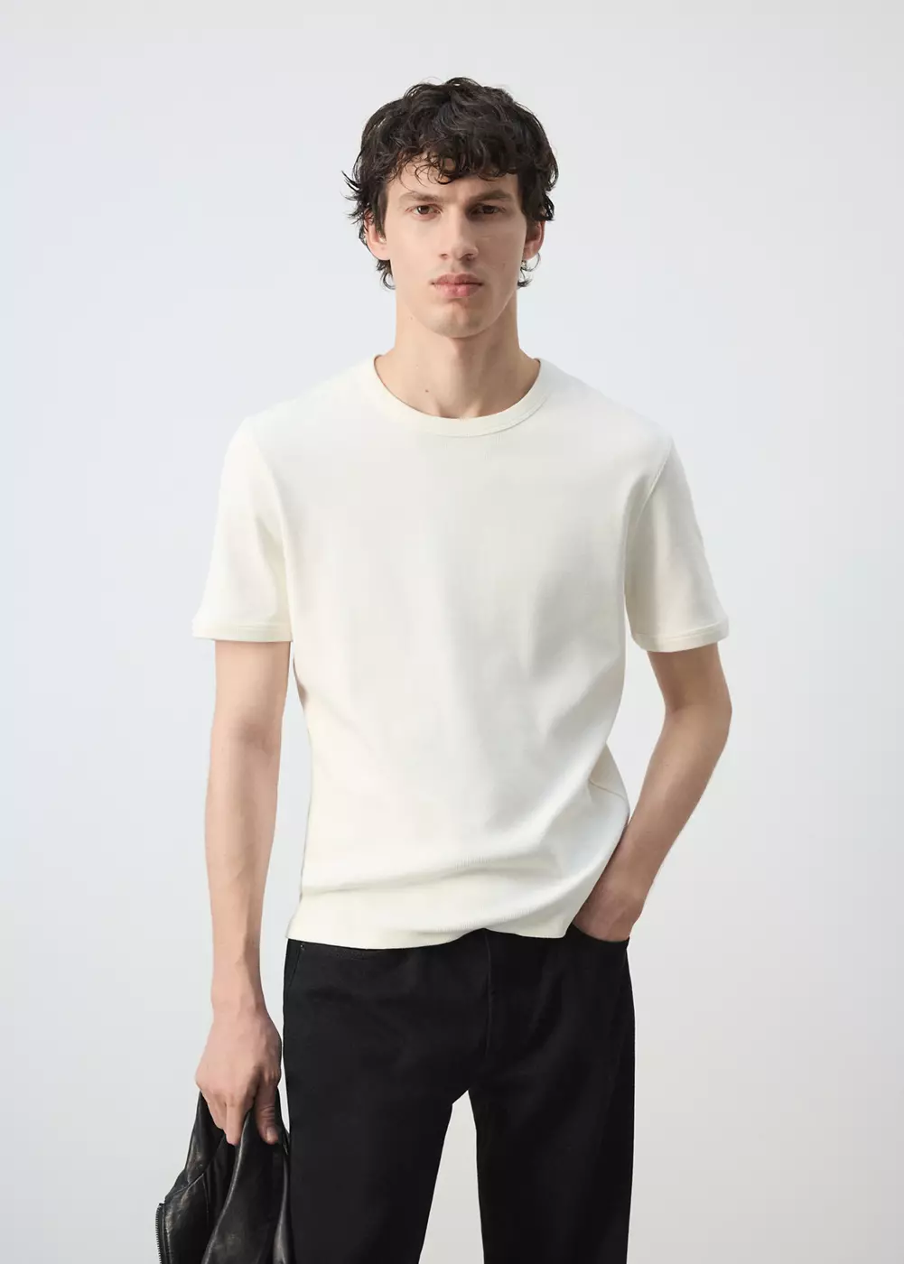 T-shirt slim fit en coton côtelé, MANGO MAN