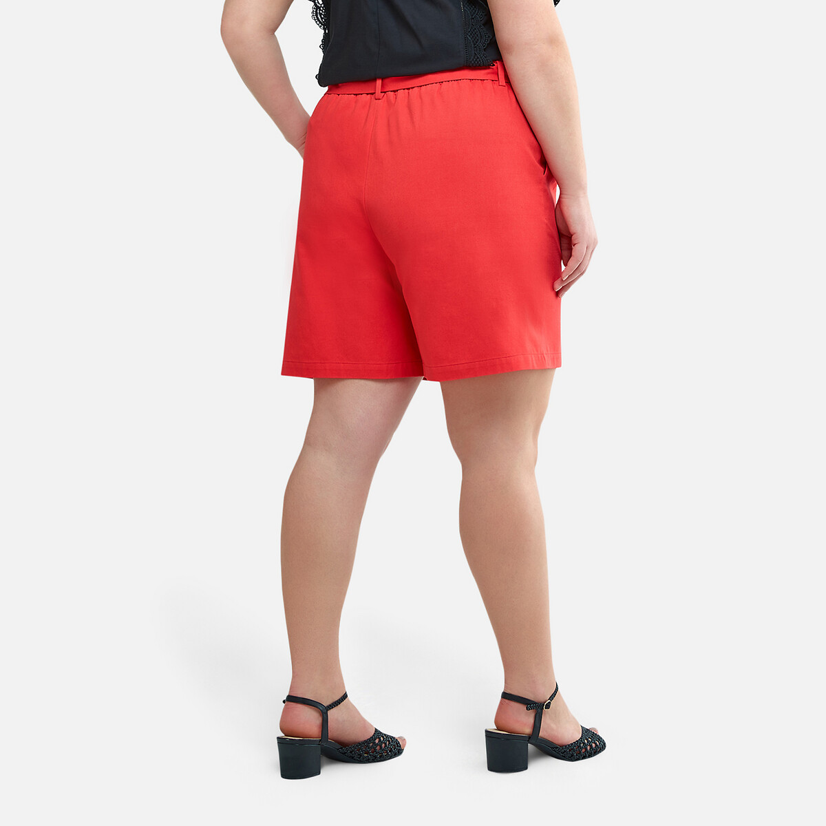 Cotton paperbag tie-waist shorts red La 