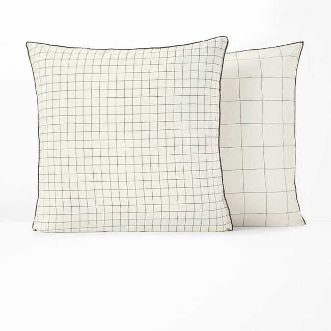 Basile Checked 100% Washed Cotton Pillowcase check print LA REDOUTE INTERIEURS