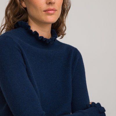 Пуловер с воротником-стойкой с воланом из тонкого трикотажа из кашемира LA REDOUTE COLLECTIONS