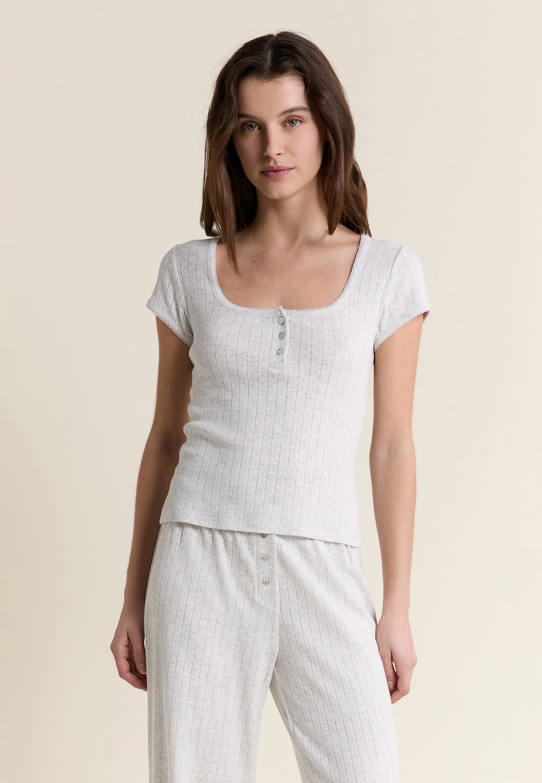 T-shirt manches courtes en coton pointelle KATELL, ETAM