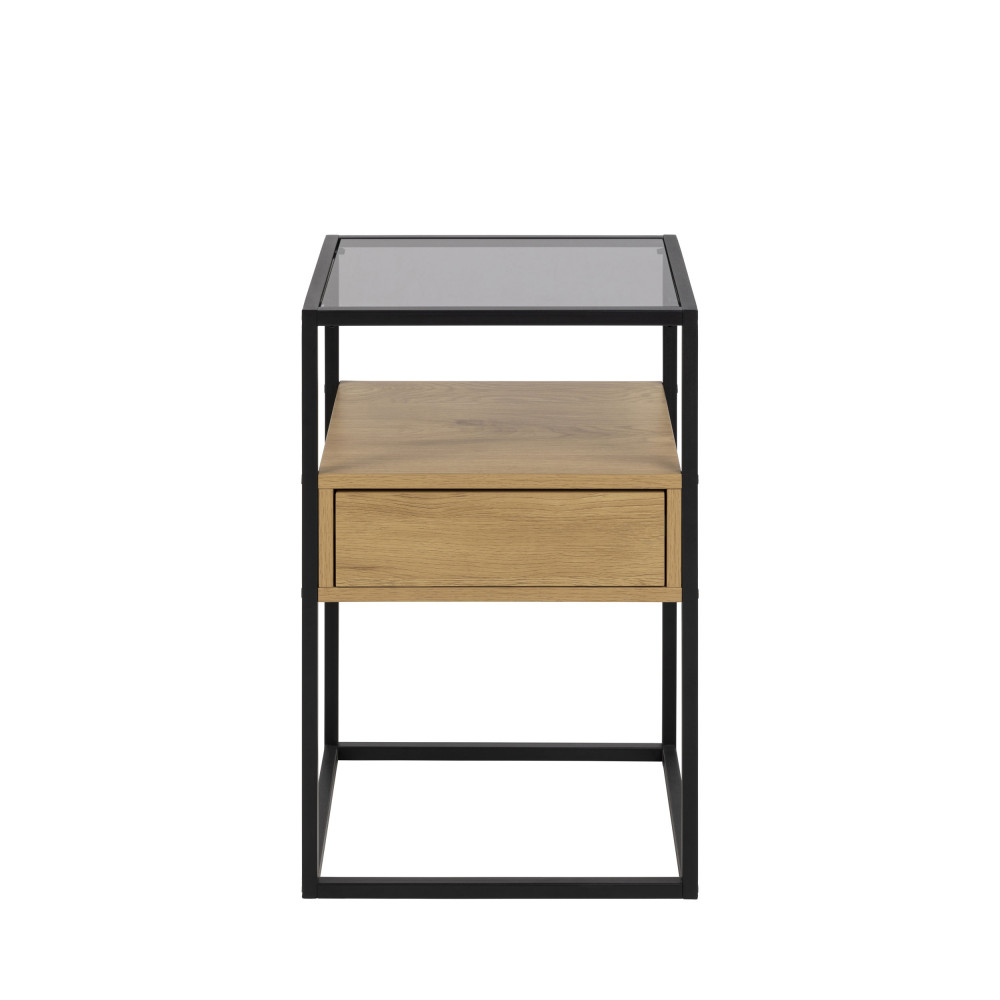 Table de chevet 1 tiroir en verre, bois et métal- LUMA, DRAWER