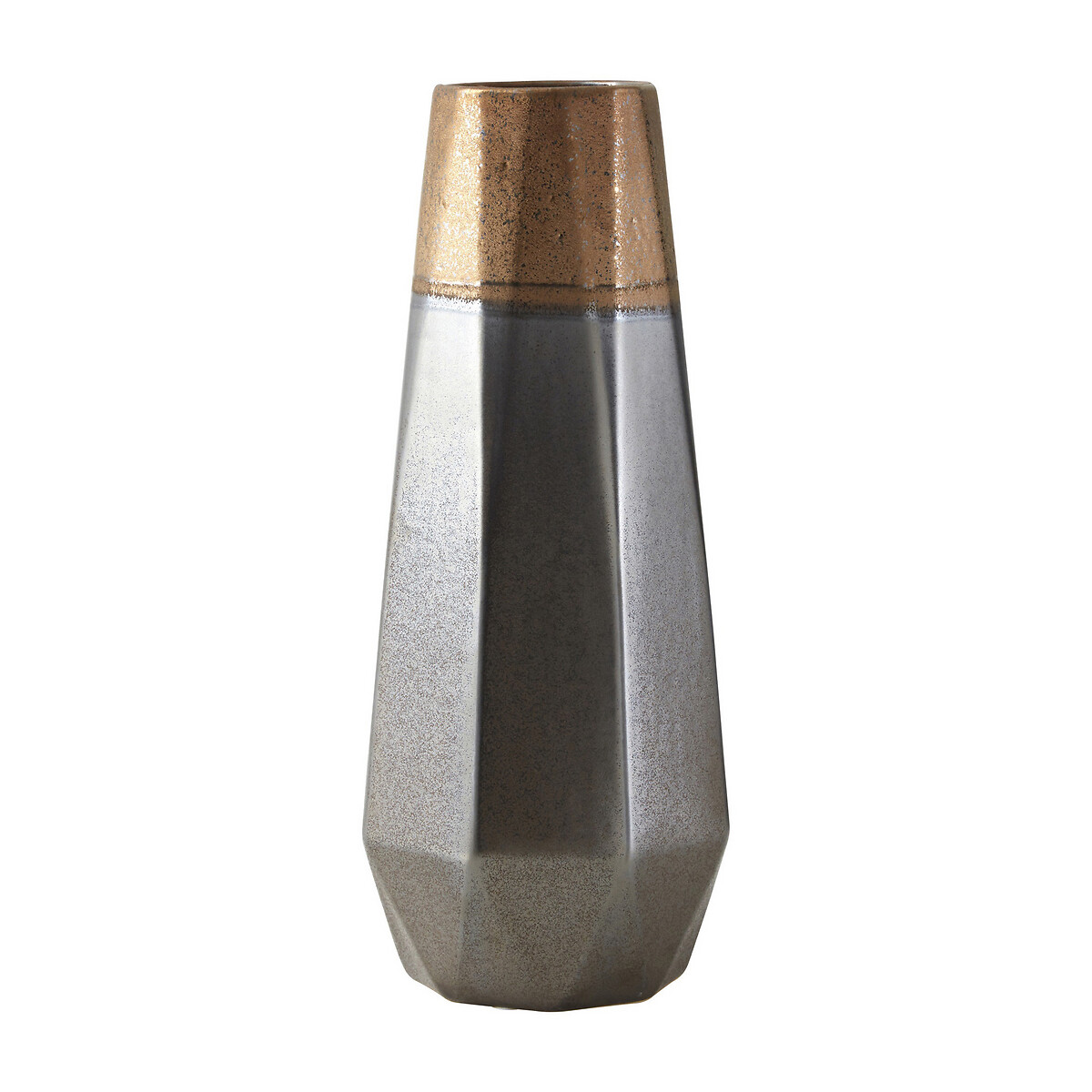 39cm Silver and Copper Polygonal Metal Vase, FIFTY FIVE SOUTH