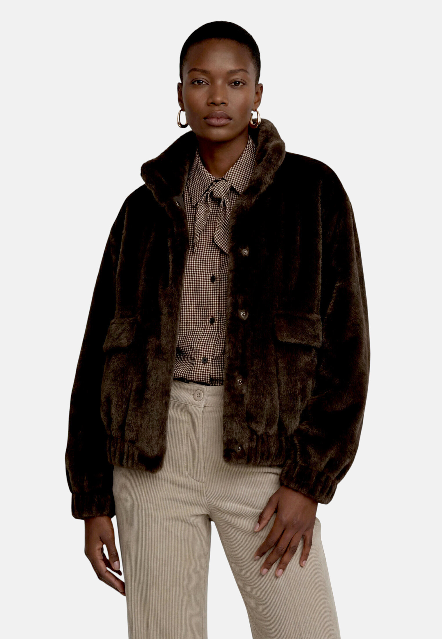 Veste en peluche à col droit, ZERO