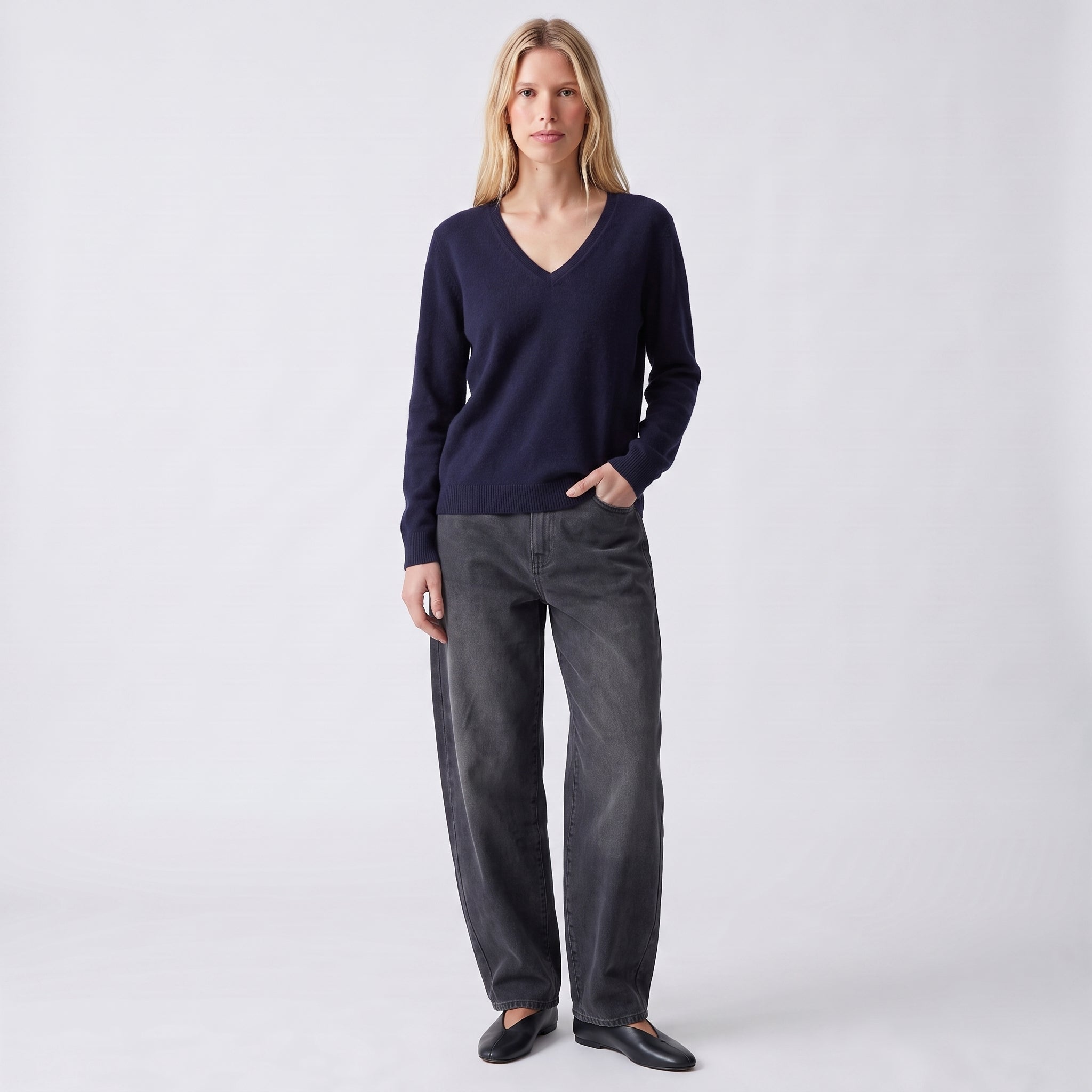 Pull coupe droite col en V manches longues SANDIE, ARTLOVE