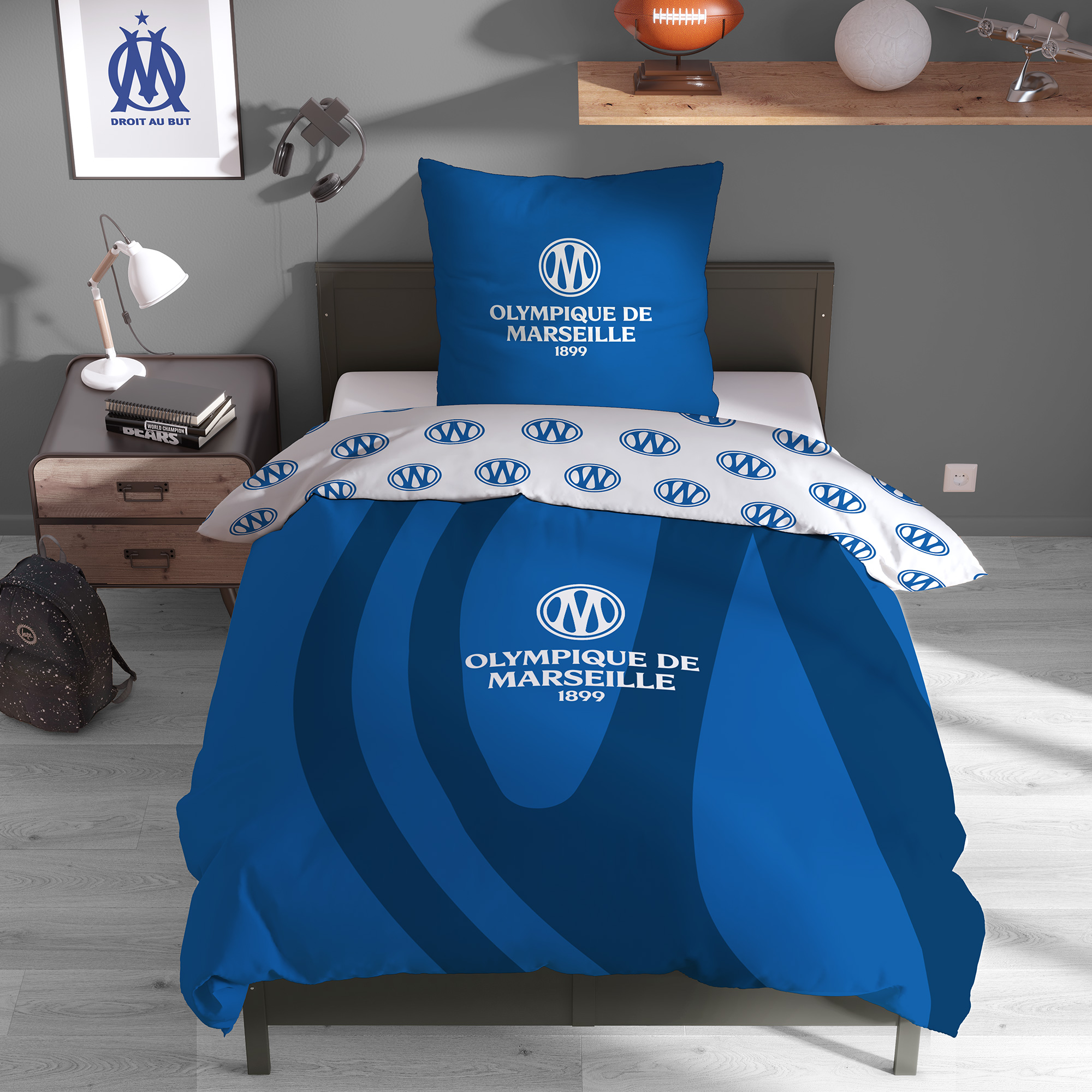 Parure de lit imprimée 100% coton, Olympique de Marseille RENAISSANCE, OLYMPIQUE DE MARSEILLE