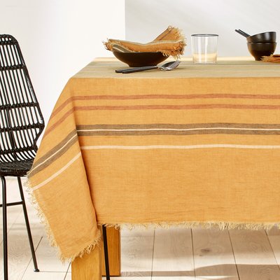 Keita Striped Fringed Washed Linen Tablecloth LA REDOUTE INTERIEURS