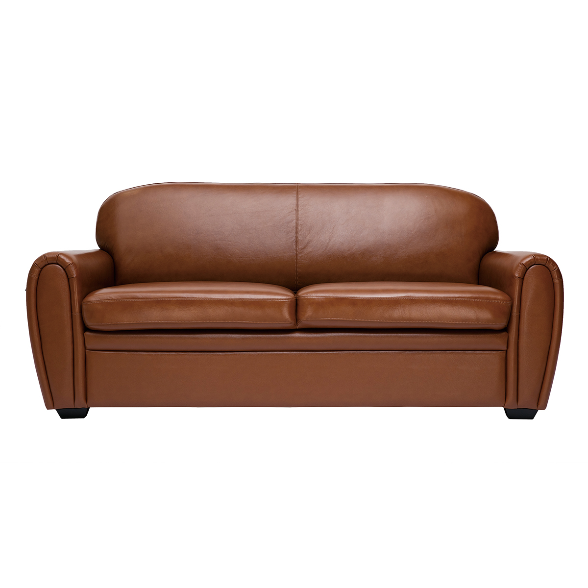 Canapé vintage 3 places cuir marron et bois noir CLUB, MILIBOO
