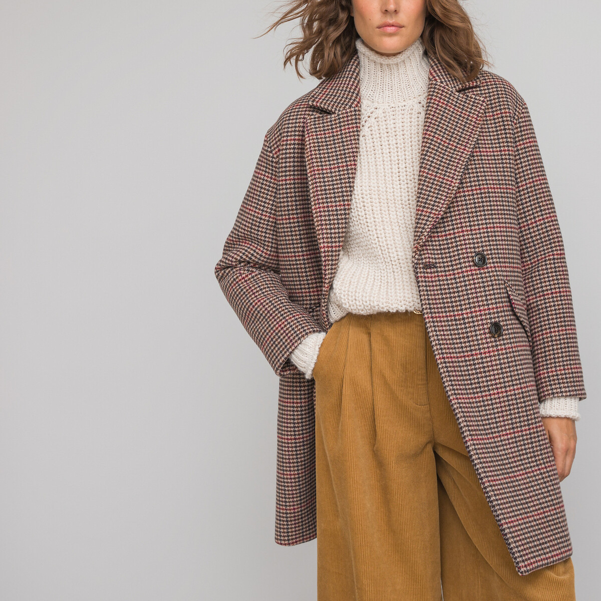 Checked Wool Mix Coat