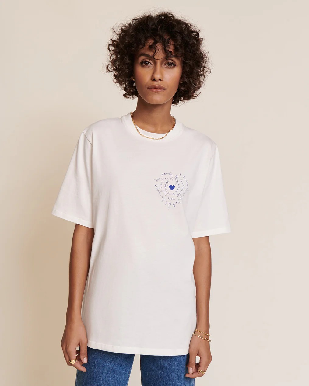 T-shirt imprimé poitrine en coton bio, POÈME, EMOI EMOI