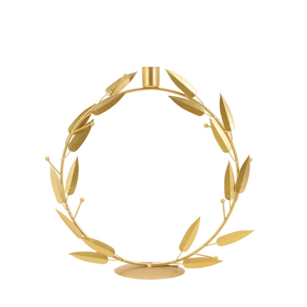 Bougeoir rond feuilles 30cm, ORNAMI