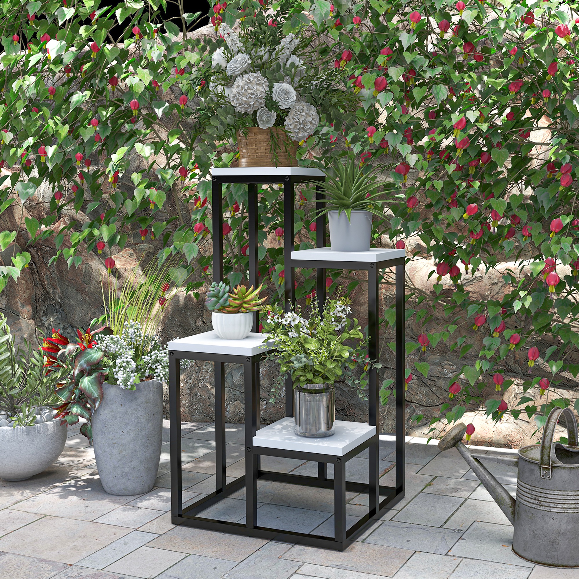 Lot De 2 Grand Support Plantes Intérieur Avec Lampe De Culture - 7 Niveaux Métal Demi-Lune