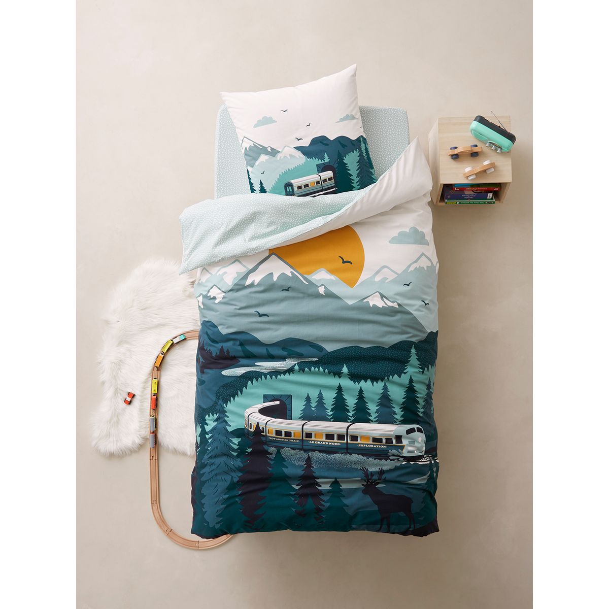 Parure Housse De Couette Taie D Oreiller Enfant Sur Les Rails Vert Vertbaudet La Redoute