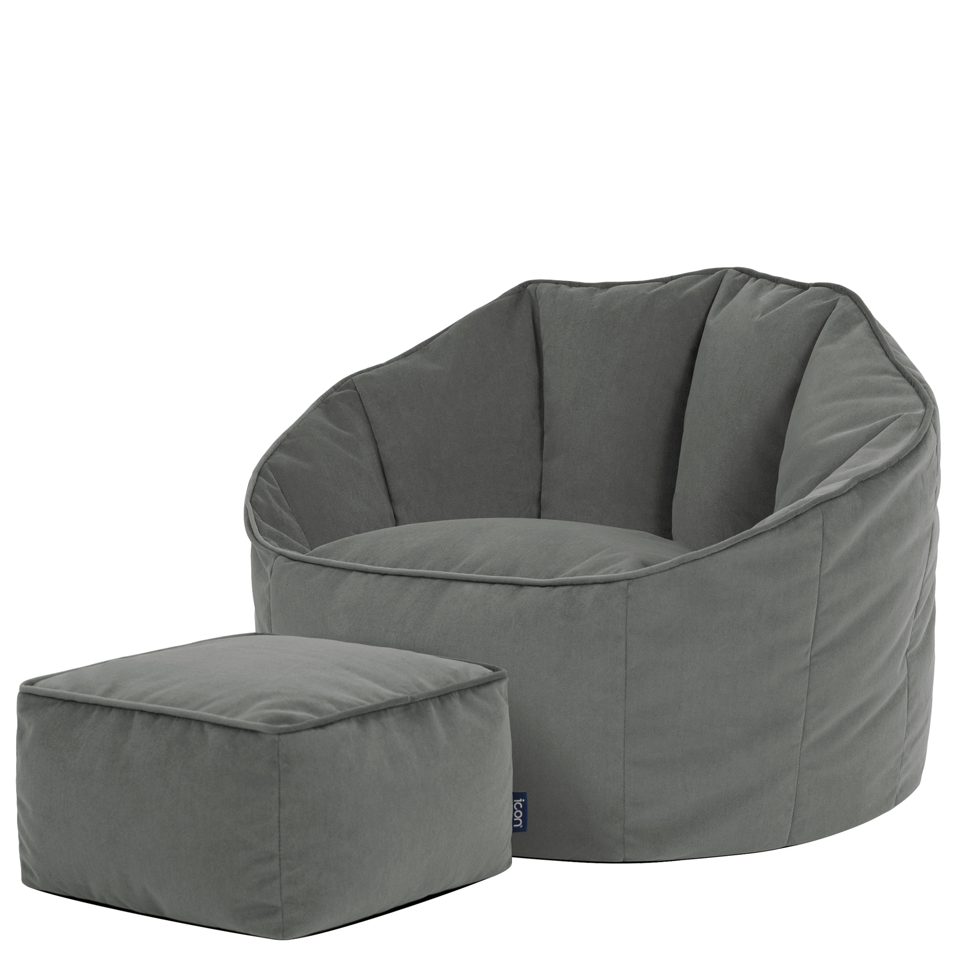 Pouf fauteuil coquillage et son repose-pied carré en velours mat Oeko-Tex® - SIRENA, ICON