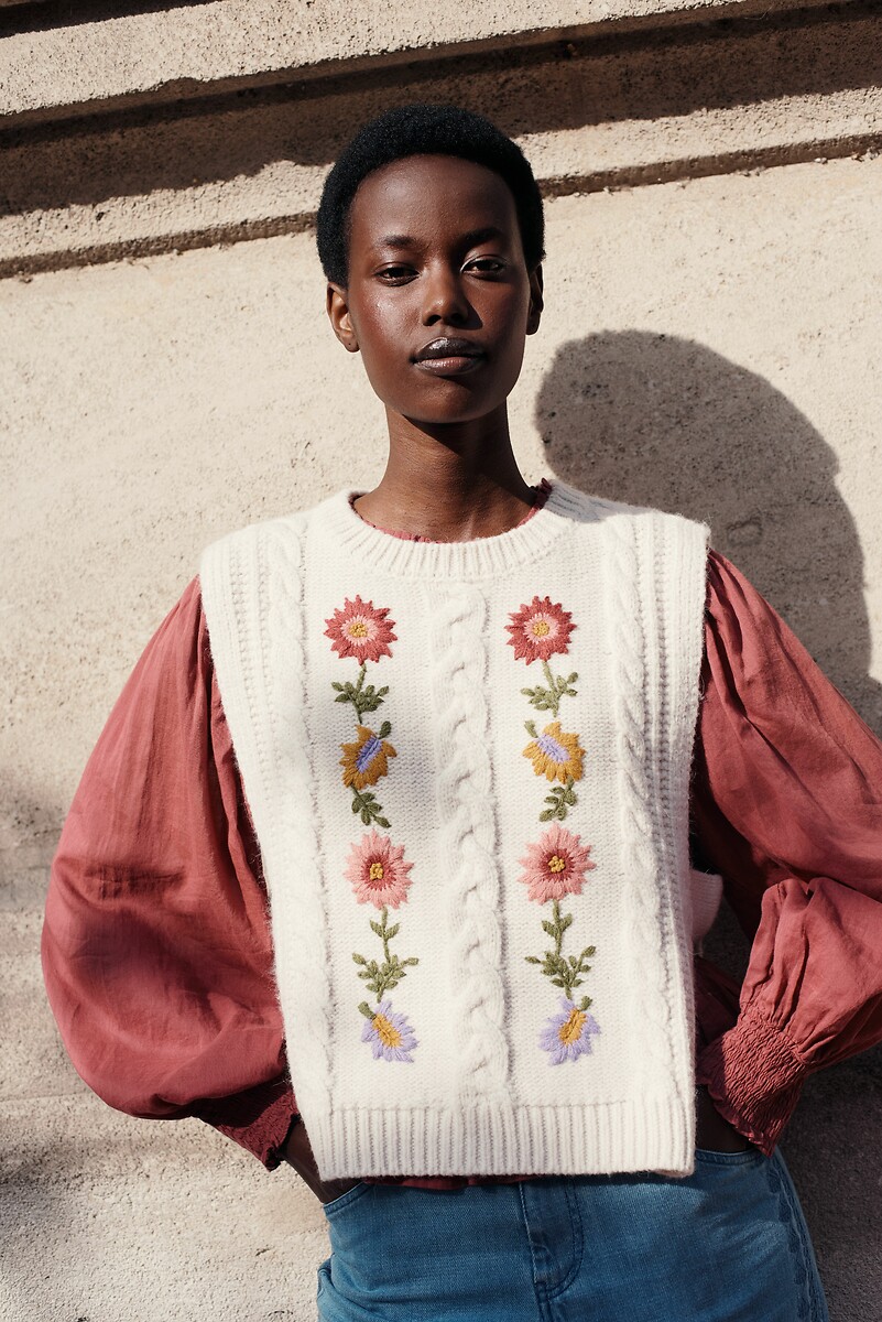 Adela Tabard Jumper with Flowers Embroidery, LOUISE MISHA