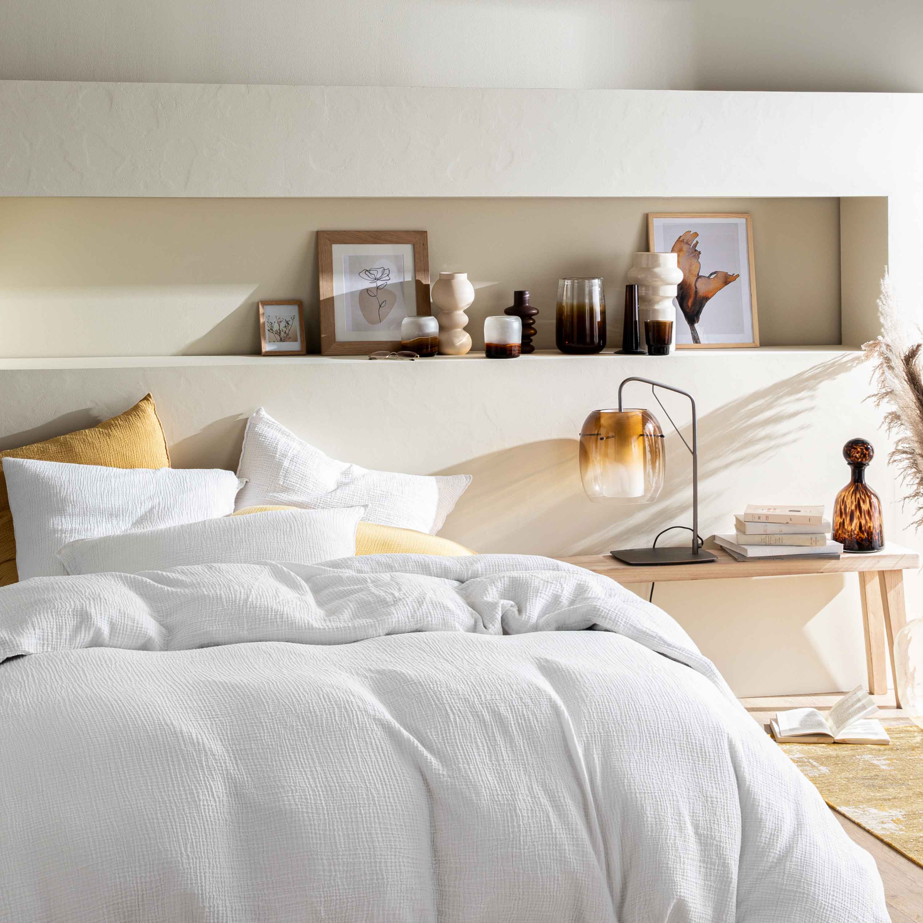 Housse de couette en gaze de coton, SIMPLEMENT GAUFRÉ, BLANC CERISE