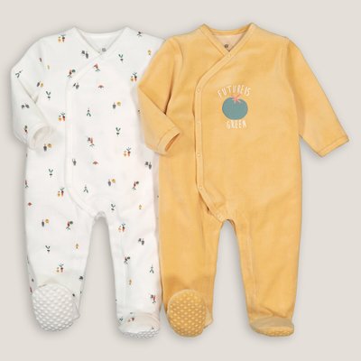 Pack of 2 Sleepsuits in Velour Cotton Mix LA REDOUTE COLLECTIONS
