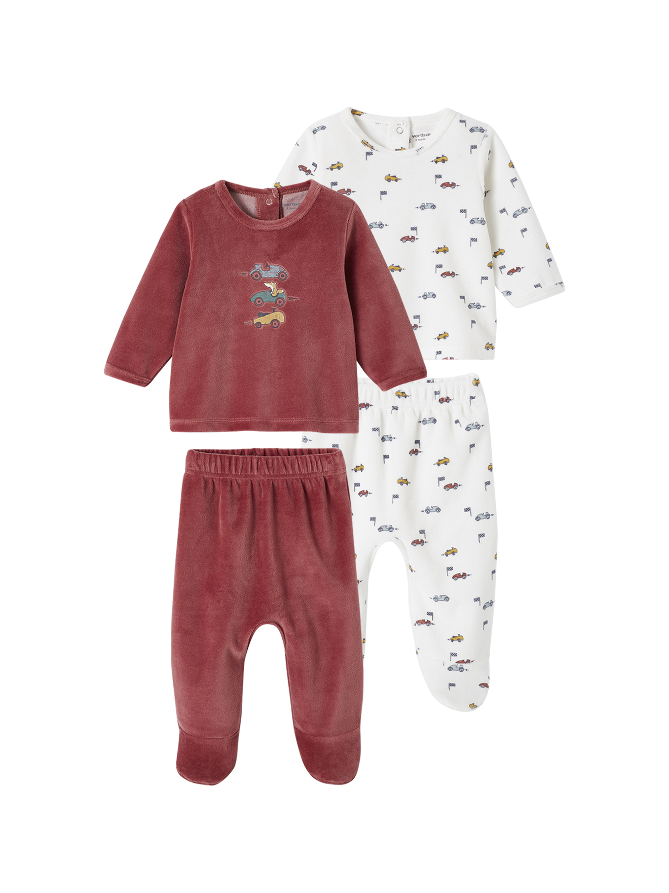 Lot de 2 pyjamas "bolides" en velours, VERTBAUDET