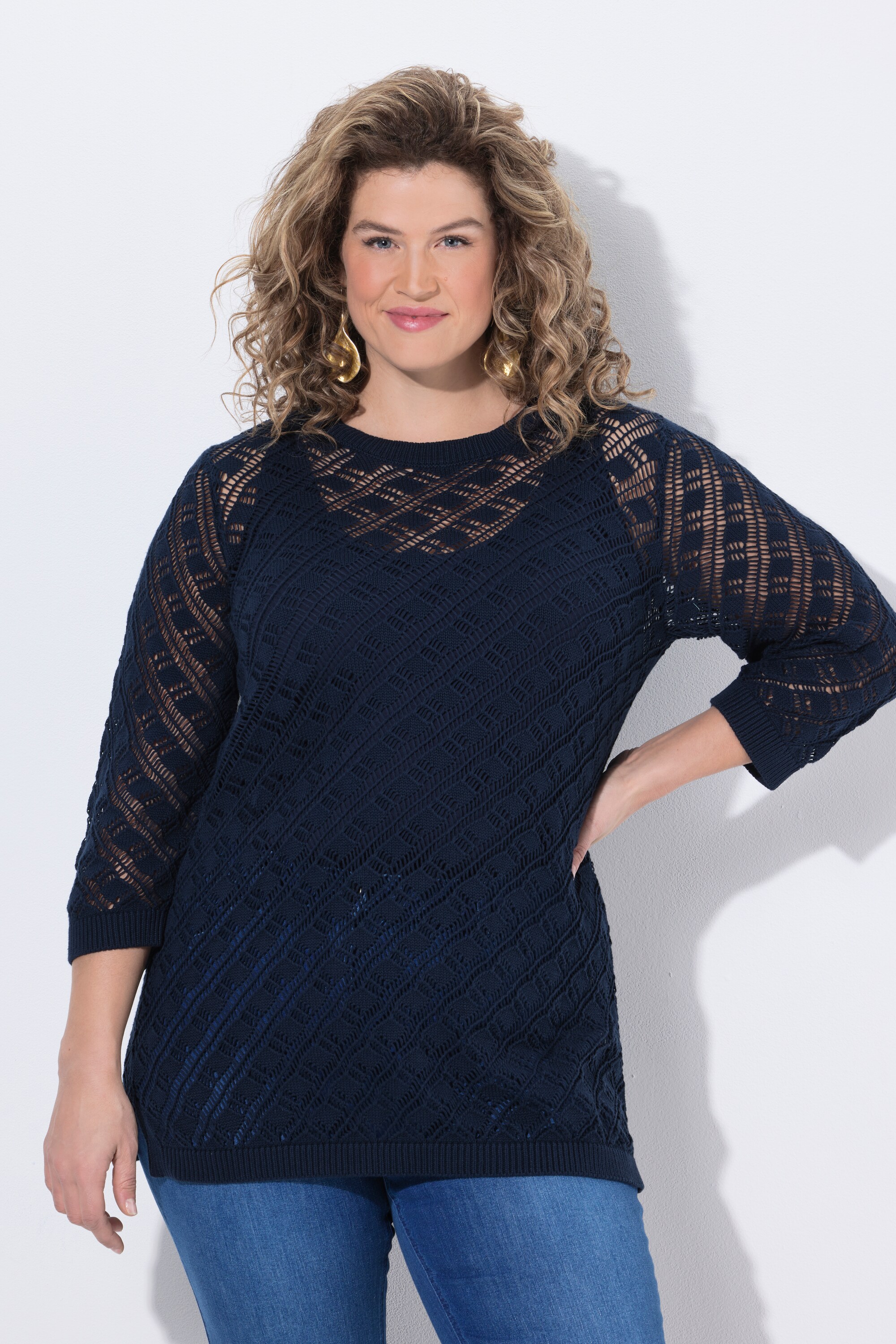 Pull maille ajourée motif filet, ULLA POPKEN