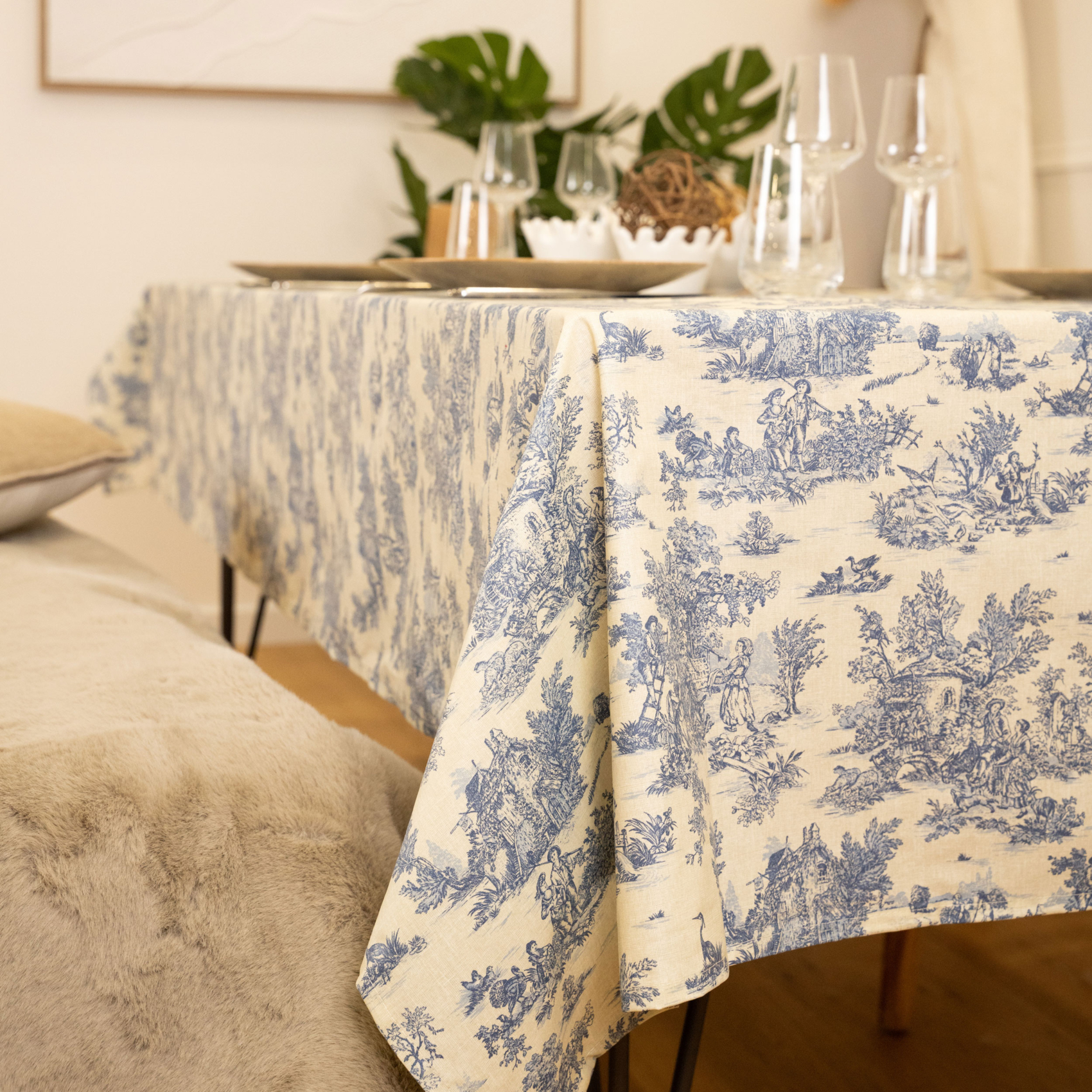 Nappe toile de Jouy rectangulaire plastifiée, SUD ETOFFE