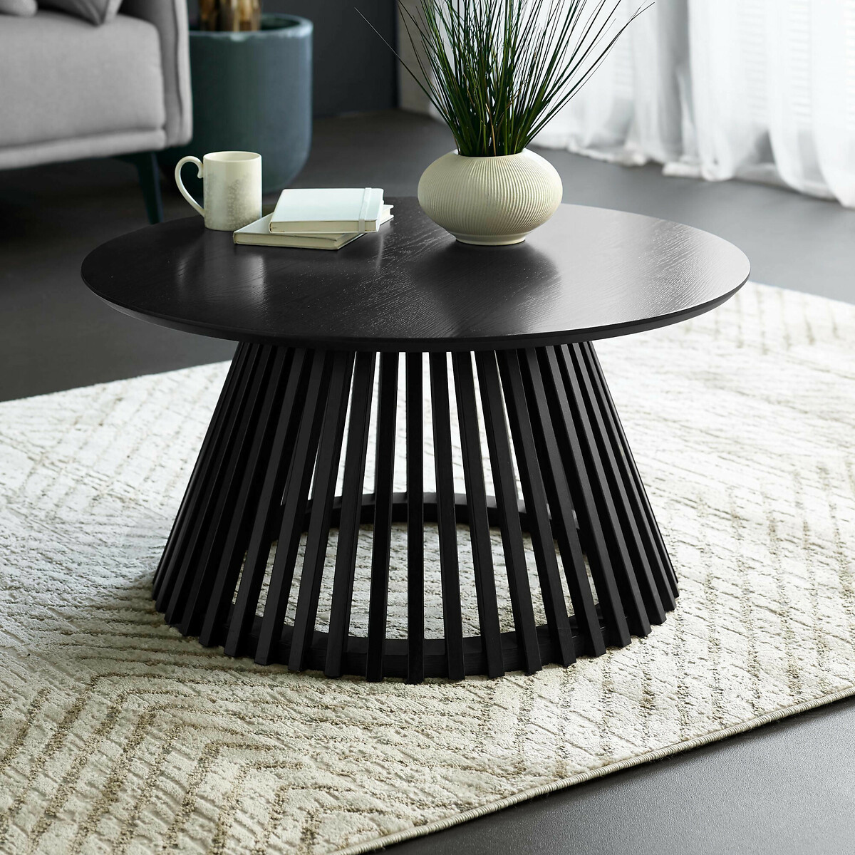Osric Round Oak Slatted Coffee Table, SO'HOME