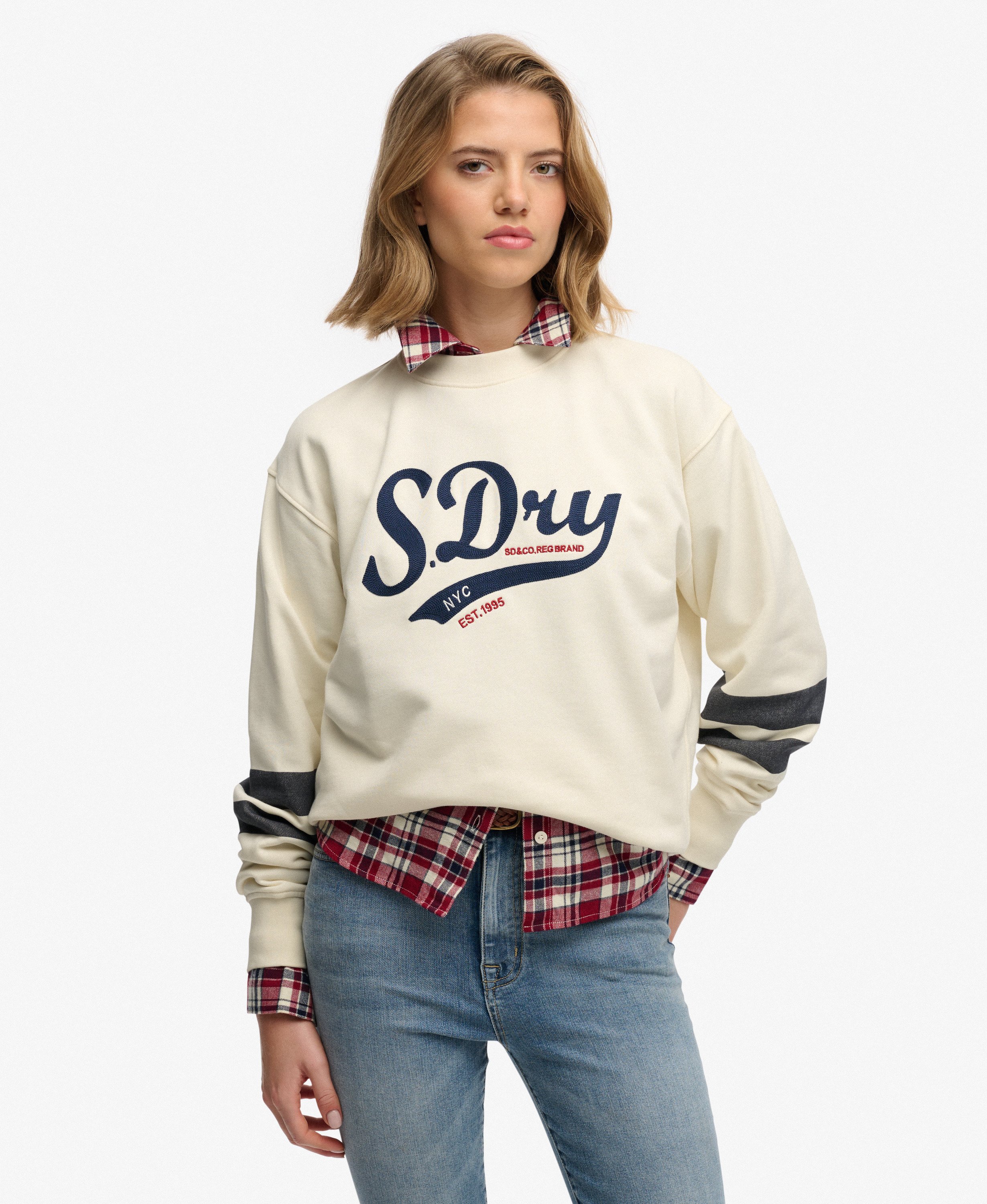 Sweatshirt Varsity Script Coupe Droite, SUPERDRY
