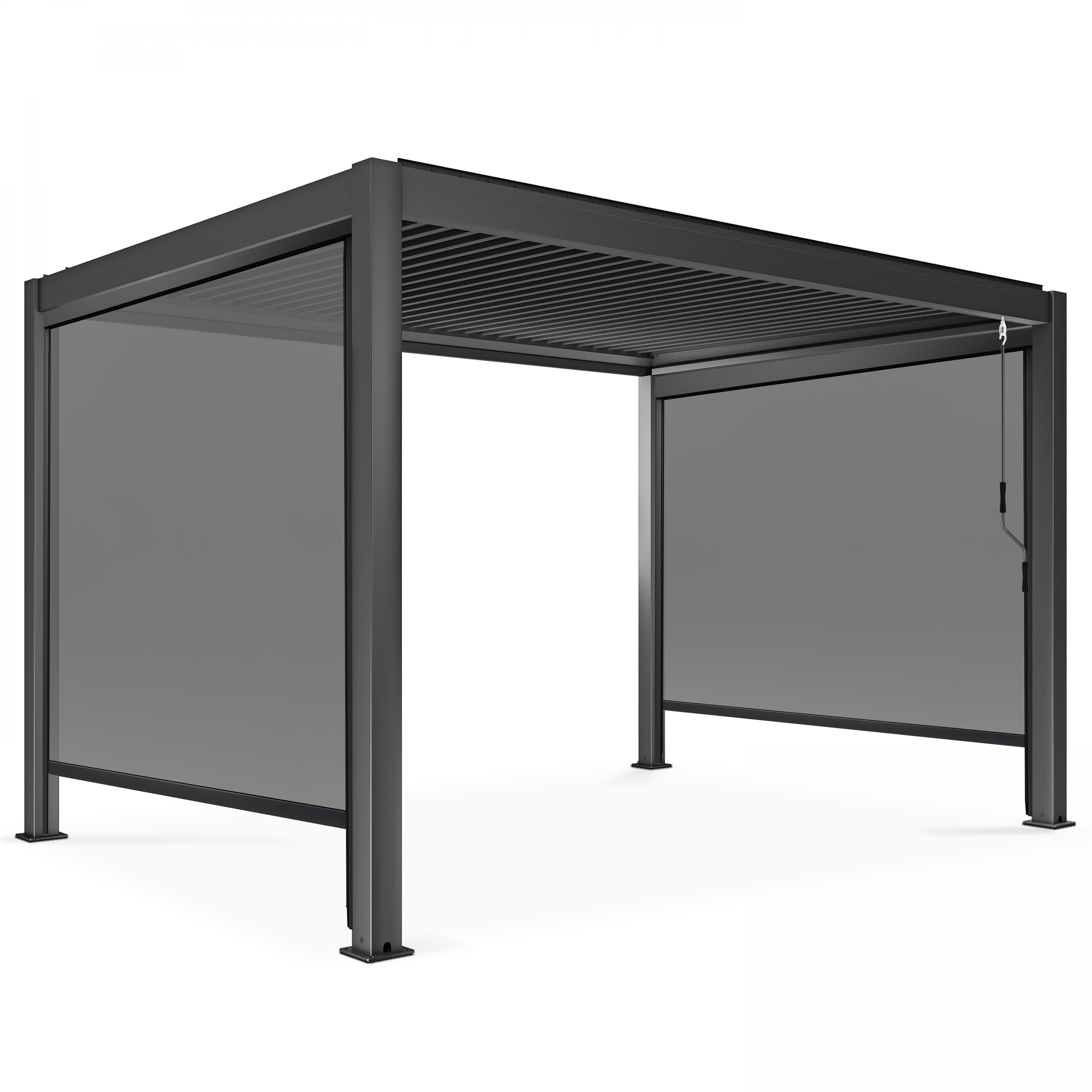 Pergola bioclimatique 3x4m autoportée avec 2 stores 2,66 X 2,34 m gris, OVIALA