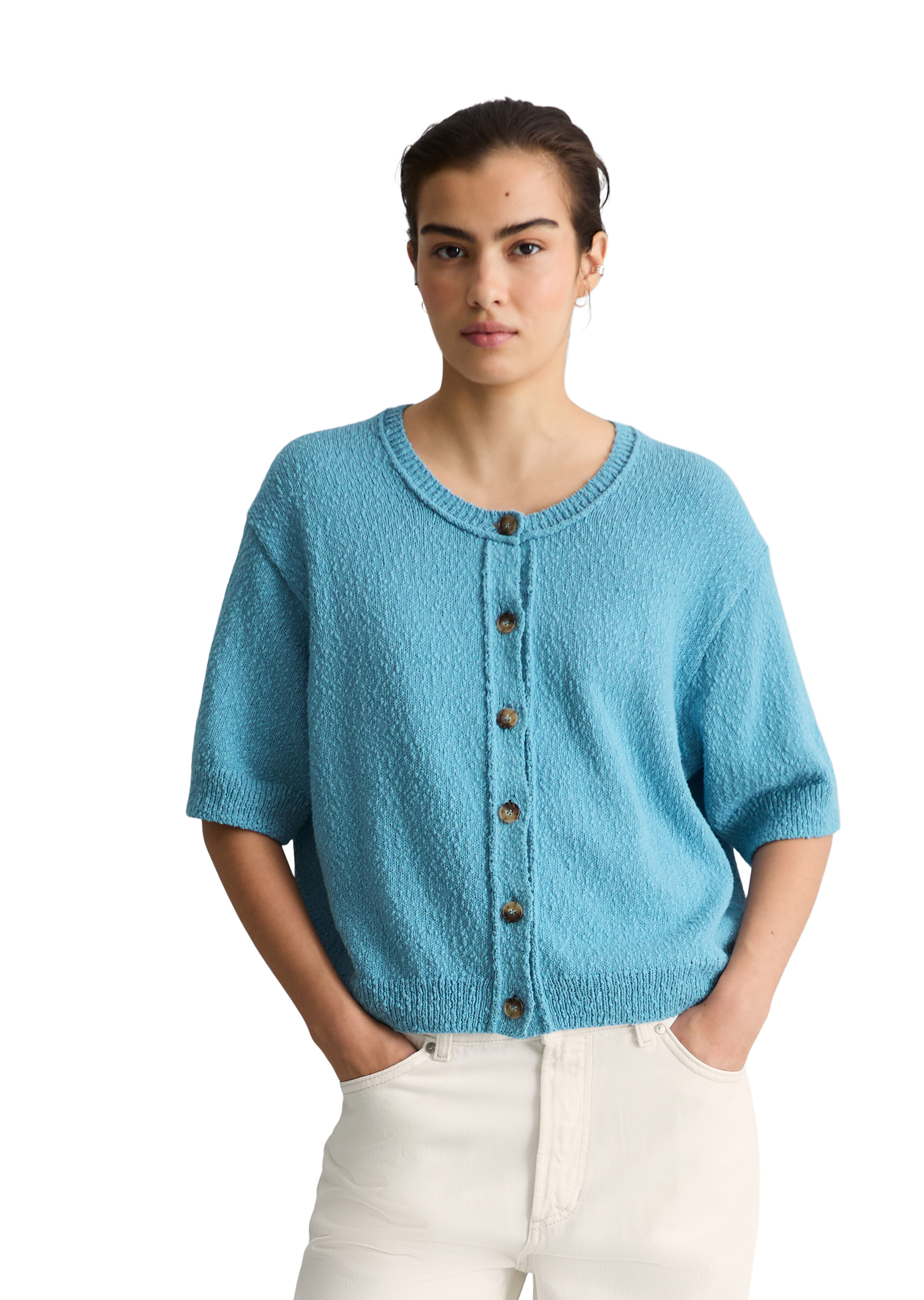 Cardigan manches courtes regular en fil Cotton Slub, MARC O’POLO DENIM