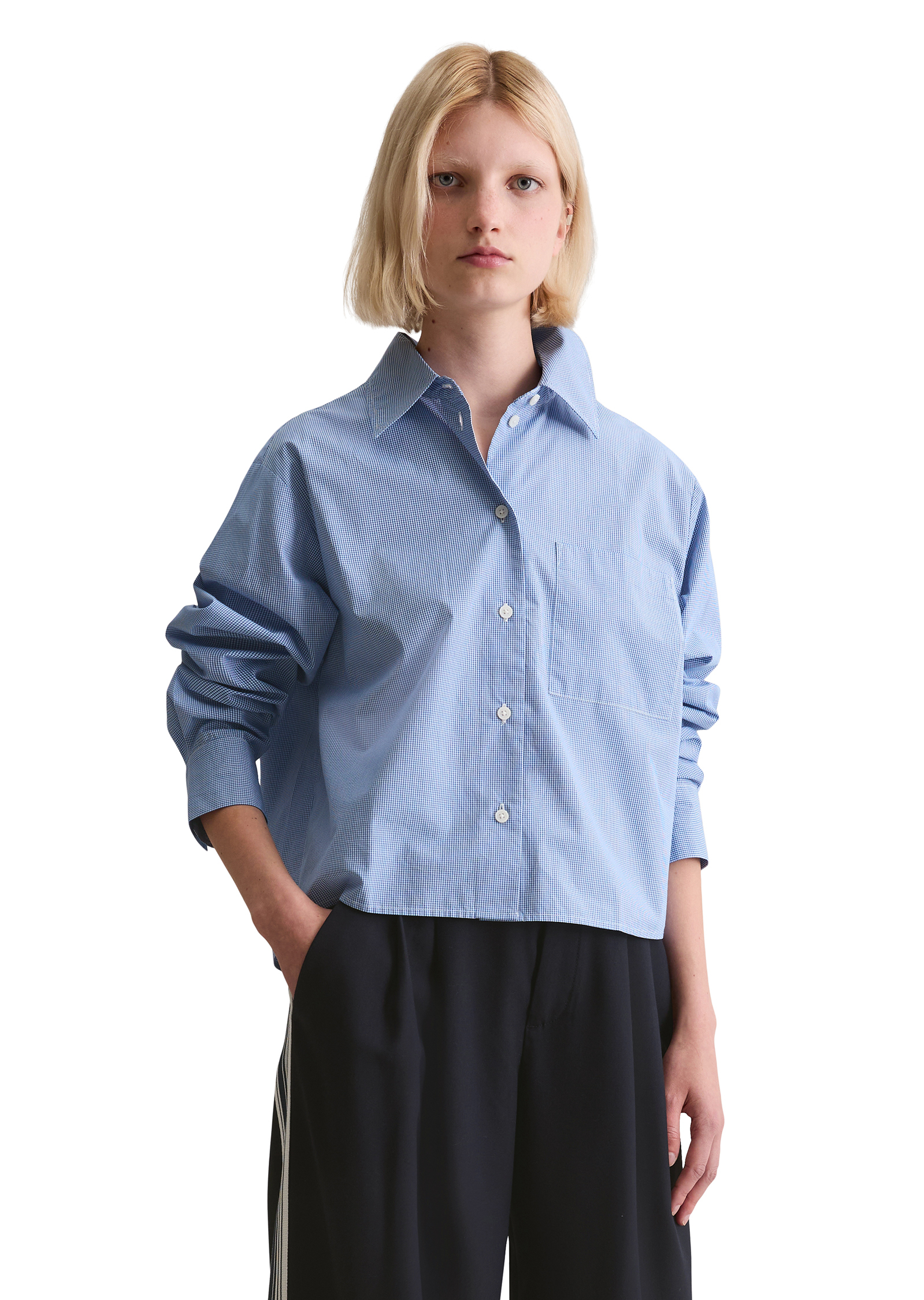Blouse à carreaux relaxed cropped en popeline Papertouch, MARC O’POLO DENIM