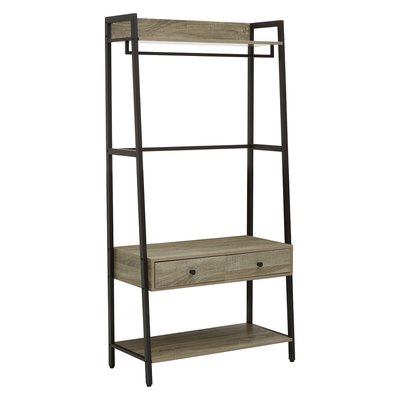 Grey Oak Effect Shelf Unit and Hanging Storage with Dark Brown Frame SO'HOME