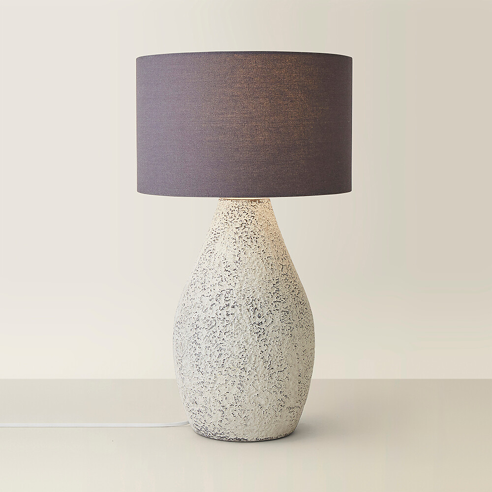 Candice Grey Speckled Hand Finished Stoneware Table Lamp with Linen Shade, SO'HOME