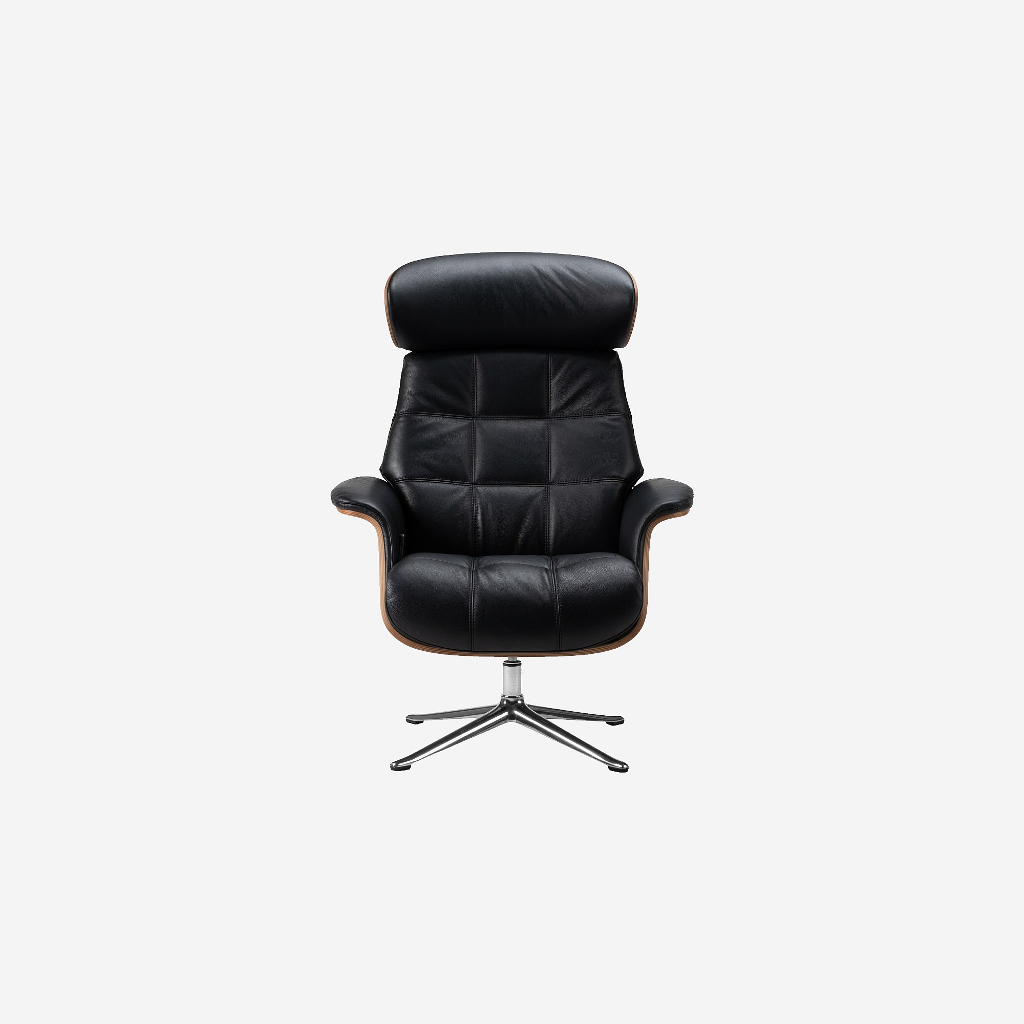 Fauteuil en cuir Savoy, bois plaqué noyer et aluminium poli MARC, HABITAT