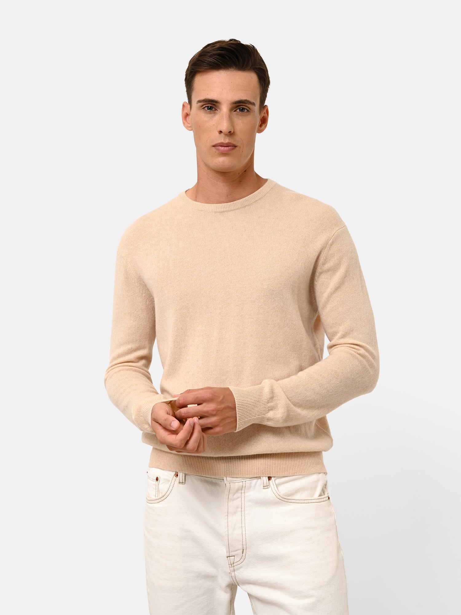 Pull Col Rond Sable Howard, JUST CASHMERE