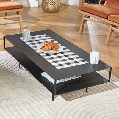 CHELSEA - Table basse style moderne en métal noir, étagère basse ROBIN DES BOIS
