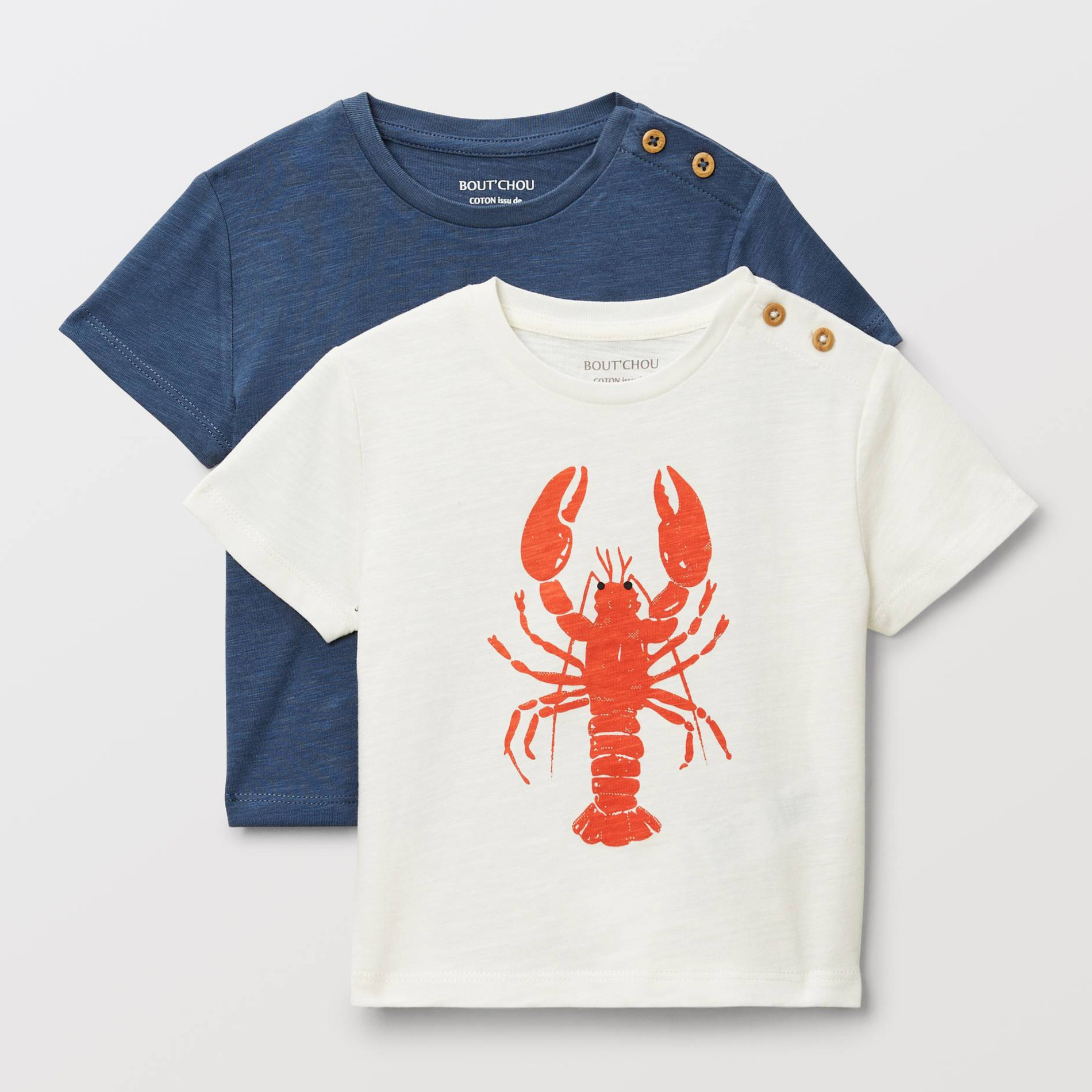 Lot de 2 t-shirts manches courtes imprimé et uni en coton BIO GOTS, BOUT'CHOU