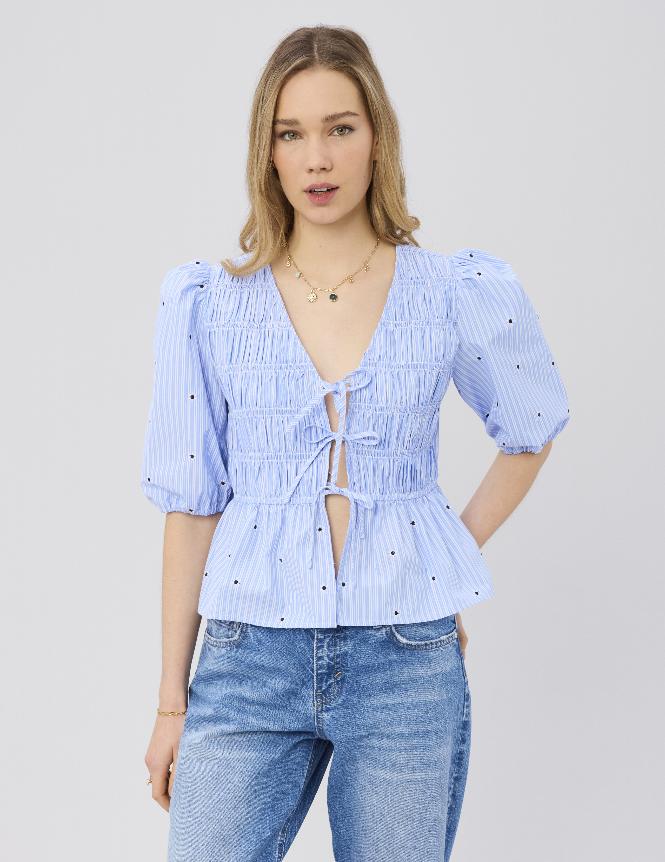 Blouse à nouer motif rayé, BZB
