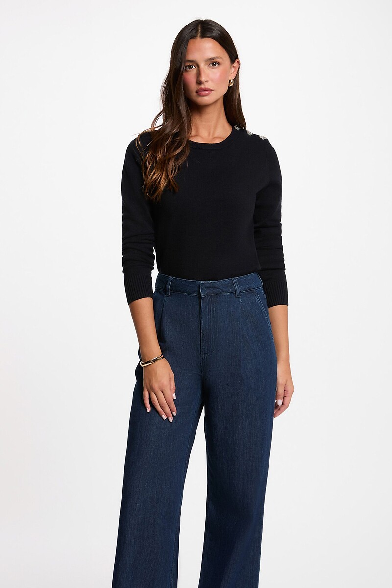 Pull girocollo, con bottoni sulle spalle, MORGAN