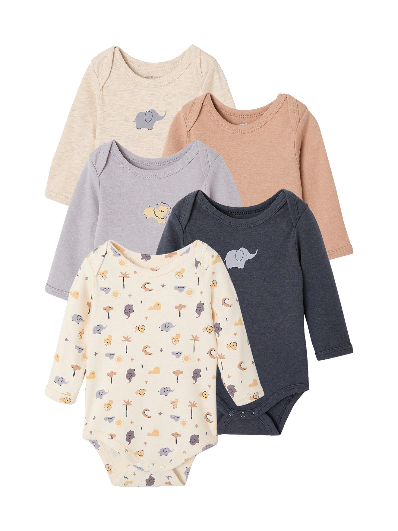 Lot de 5 bodies manches longues, VERTBAUDET
