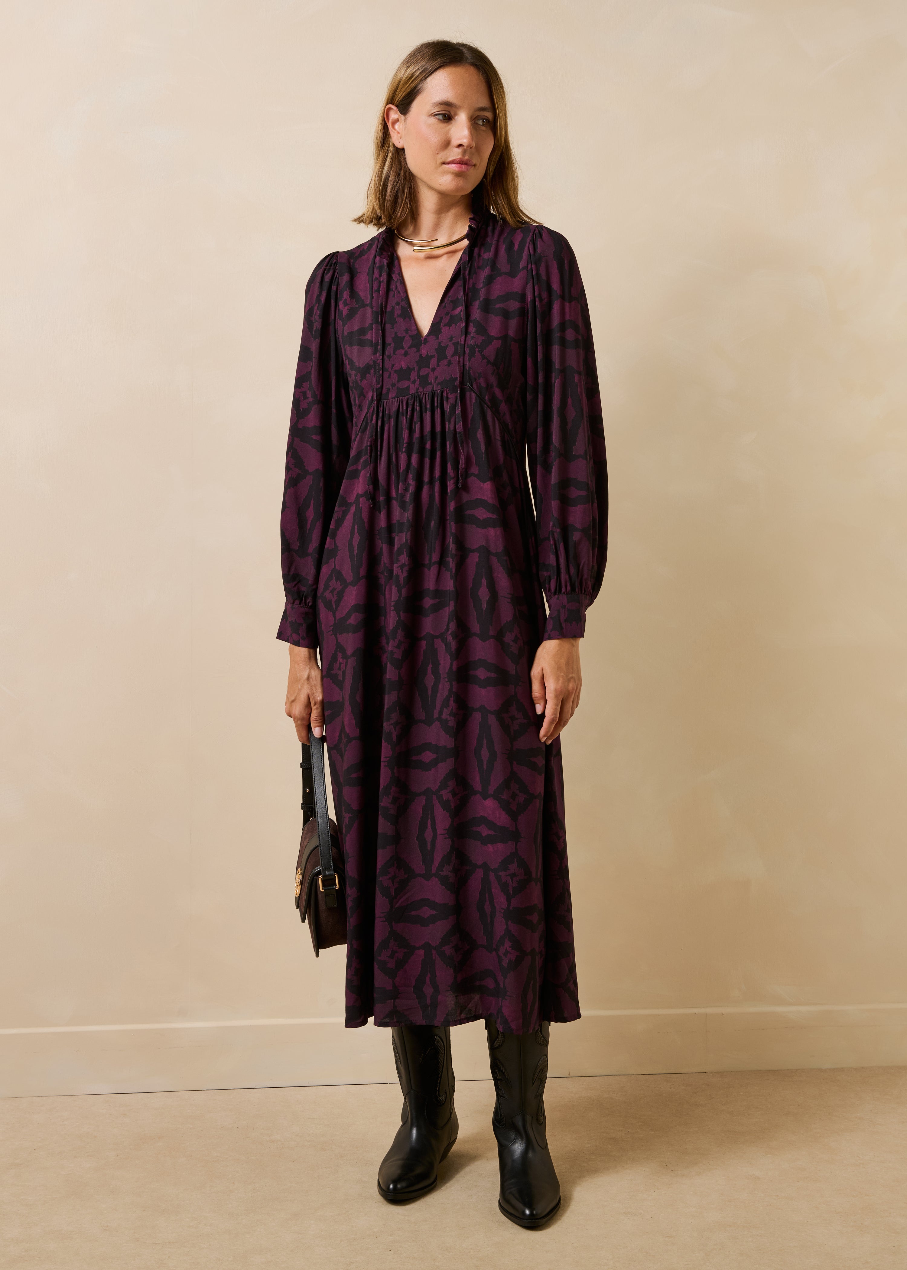 Robe longue manches longues encolure tunisienne, LA FEE MARABOUTEE