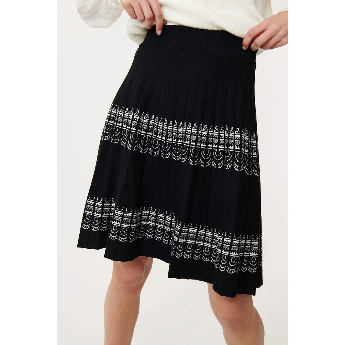 Edith Pleated Mini Skirt in Two-Tone Knit
