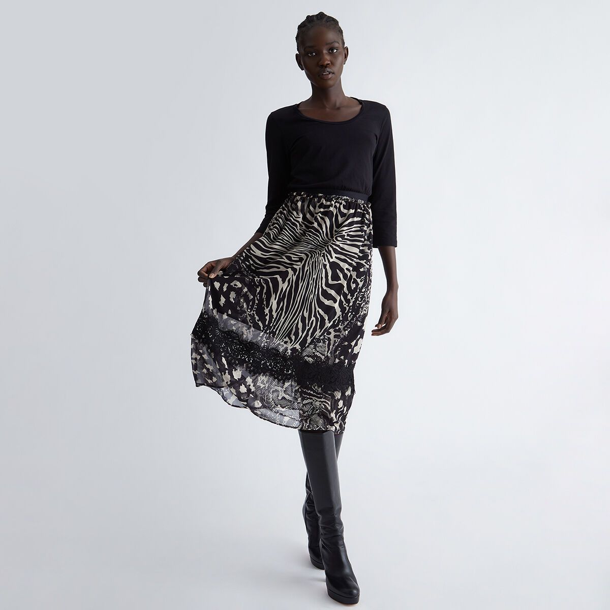 Robe noire avec jupe animalier noir et animalier Liu Jo La Redoute