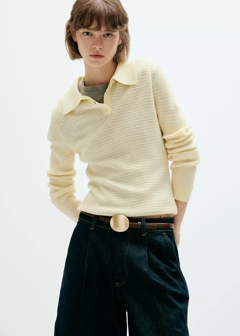 Pull col polo maille texturée, MANGO