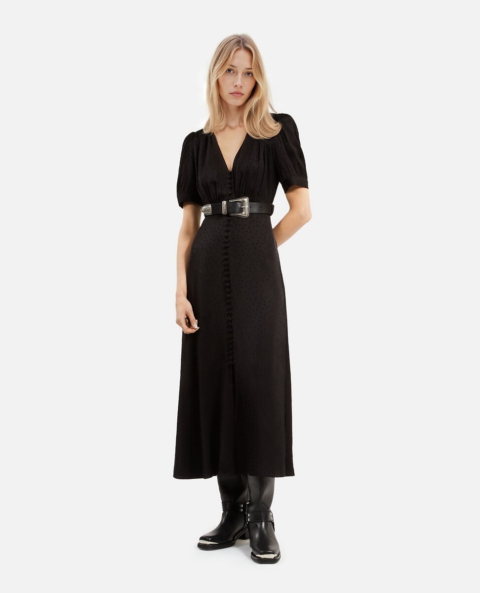 V-hals midi-jurk met korte mouwen en jacquardstippen