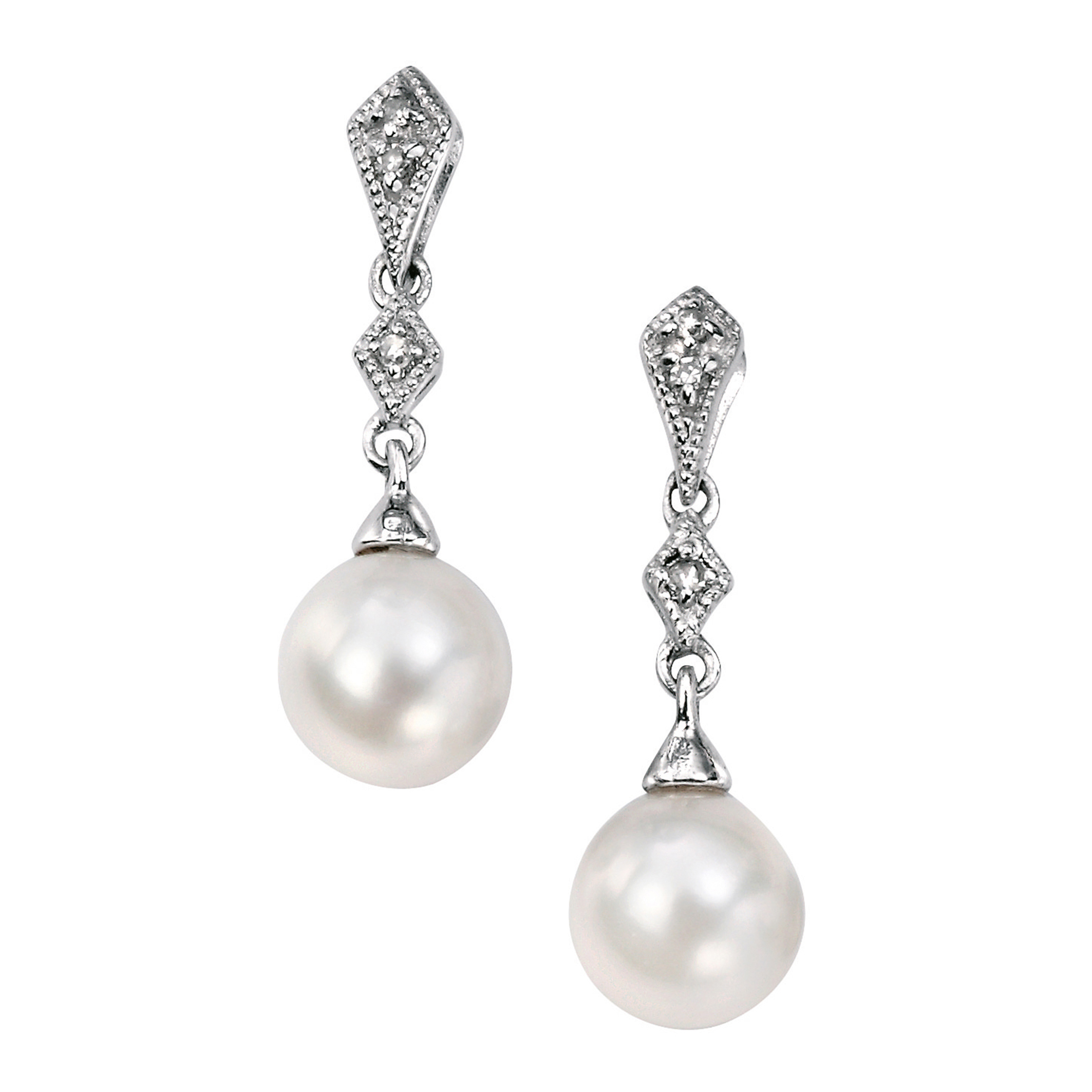 9ct white gold with fresh water pearl and diamonds drop earrings, white ...
